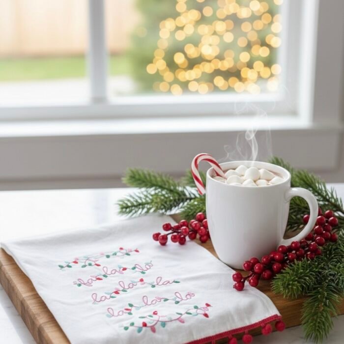 Fa La La Festive Pom Pom Kitchen Towel