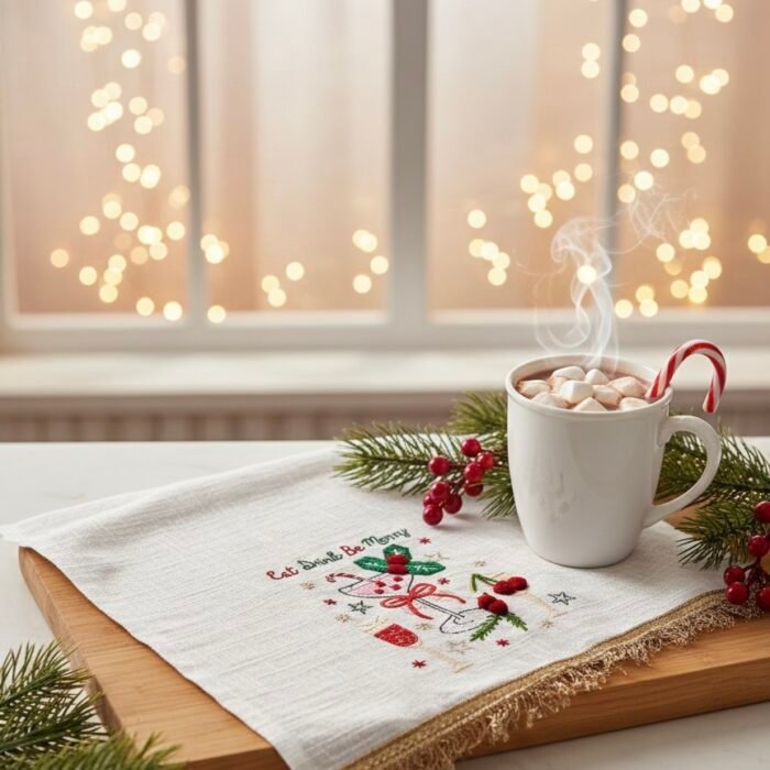 Eat Drink Be Merry Christmas Kitchen Towel