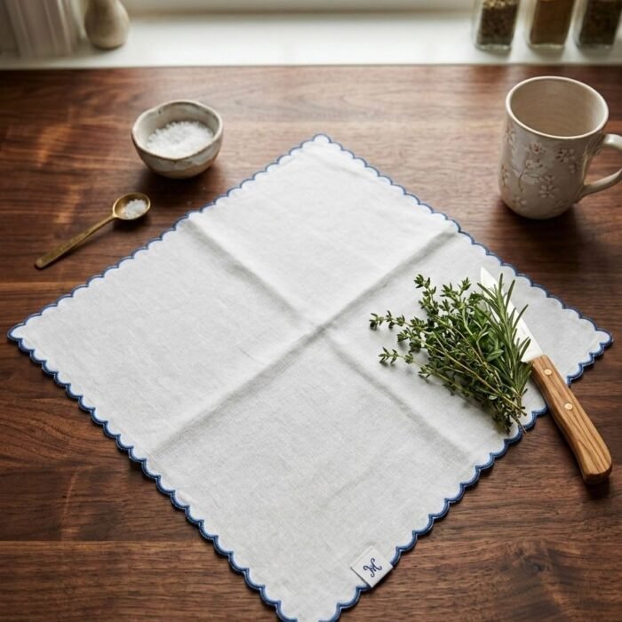 Solid Blue Bodered Kitchen Napkin